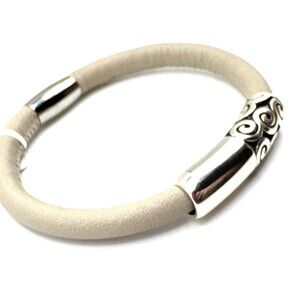 Brighton Woodstock Tan Beige Leather Bracelet 8 Inches NWT + Vertigo Long Bead
